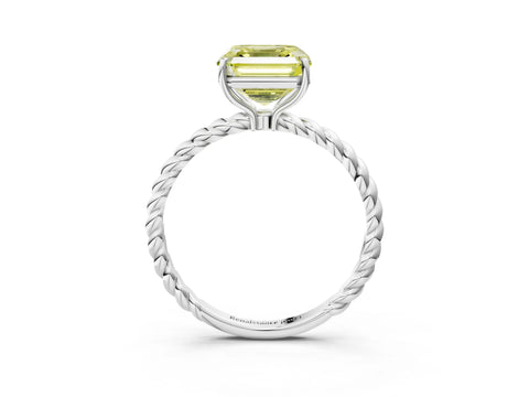 White gold Fancy Yellow Asscher Cut Solitaire Twisted Band 4-Prong Ring_27