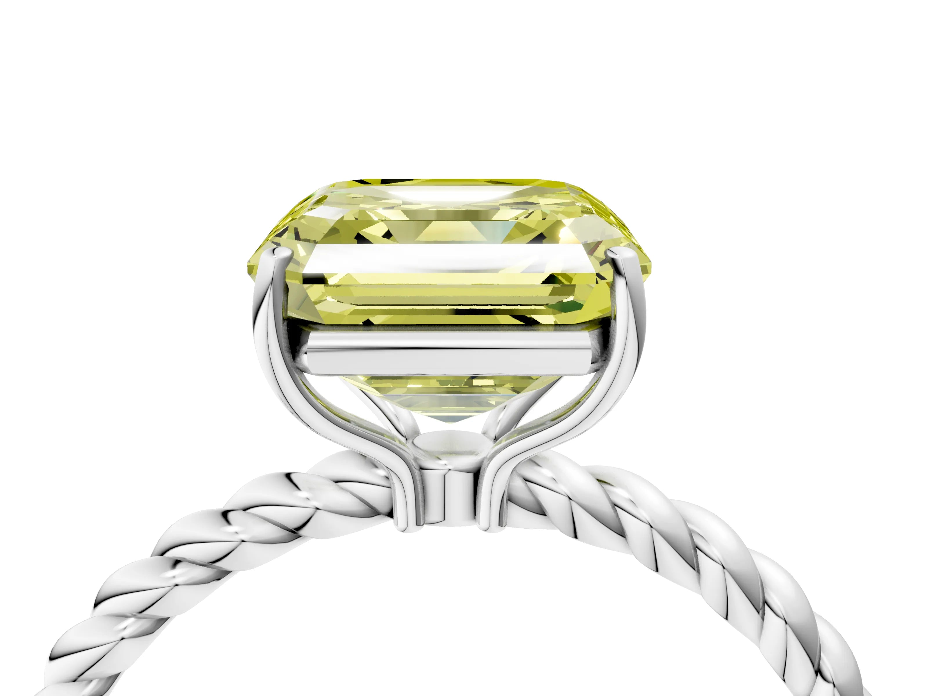 White gold Fancy Yellow Asscher Cut Solitaire Twisted Band 4-Prong Ring_28