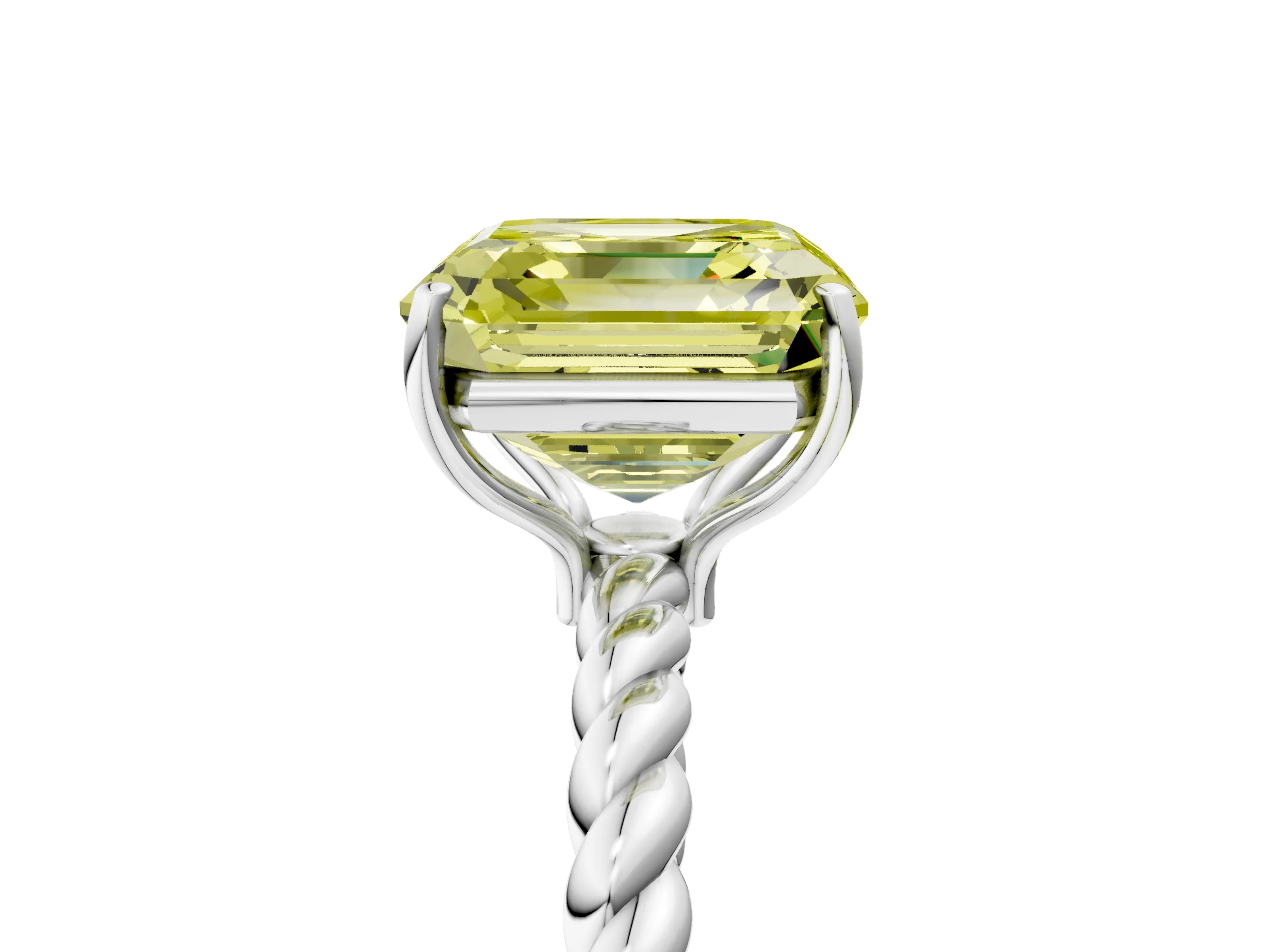 White gold Fancy Yellow Asscher Cut Solitaire Twisted Band 4-Prong Ring_29