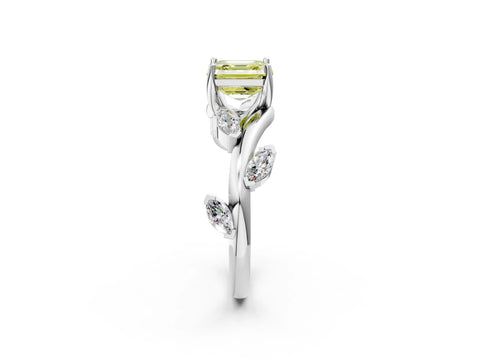 White gold Fancy Yellow Asscher Cut Solitaire Twisted Band Marquise Accent Prong Setting Ring_2