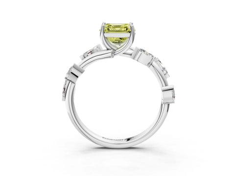 White gold Fancy Yellow Asscher Cut Solitaire Twisted Band Marquise Accent Prong Setting Ring_3