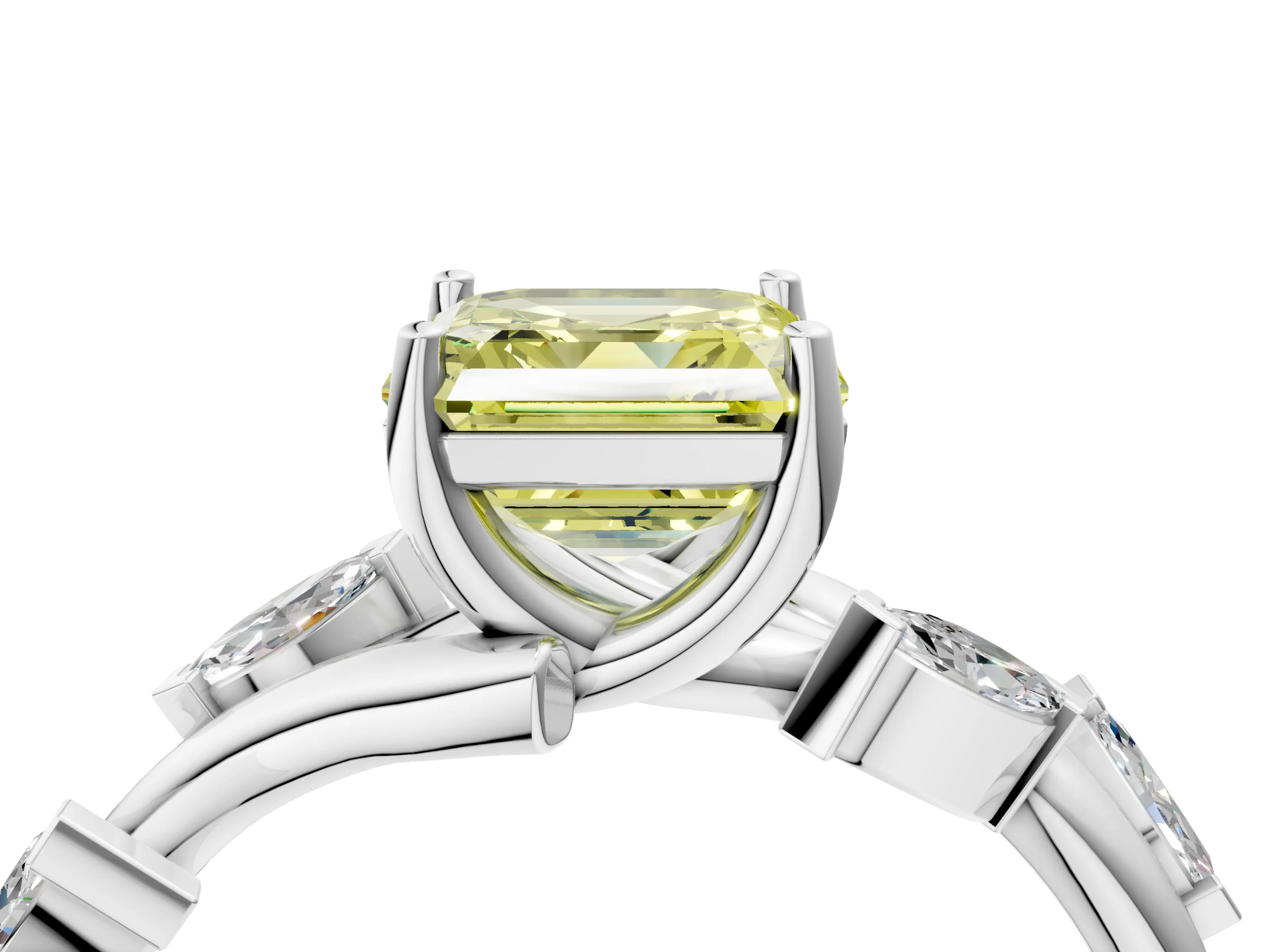 White gold Fancy Yellow Asscher Cut Solitaire Twisted Band Marquise Accent Prong Setting Ring_4