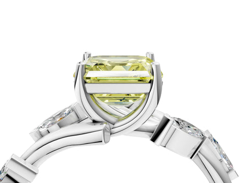 White gold Fancy Yellow Asscher Cut Solitaire Twisted Band Marquise Accent Prong Setting Ring_4