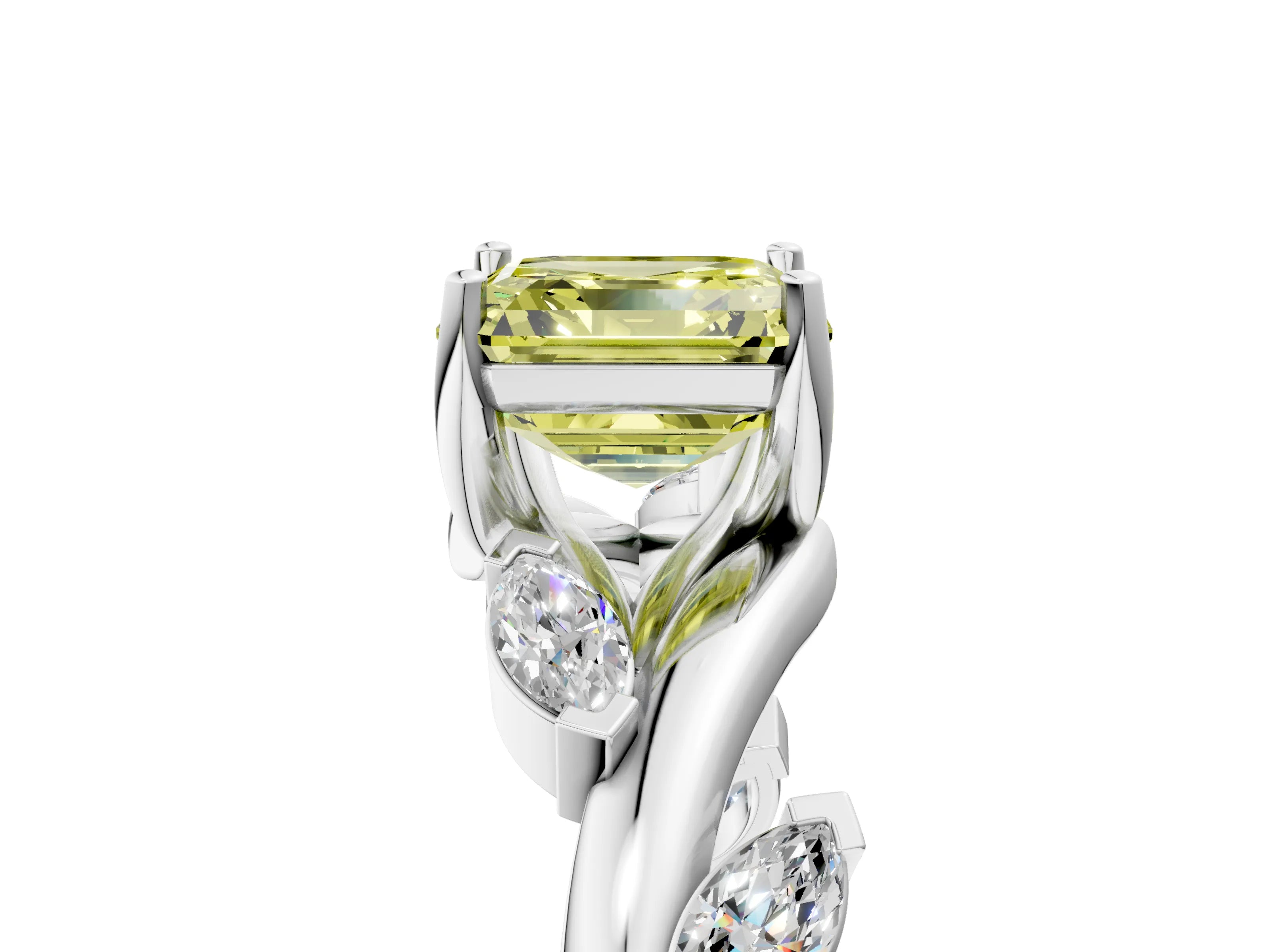 White gold Fancy Yellow Asscher Cut Solitaire Twisted Band Marquise Accent Prong Setting Ring_5