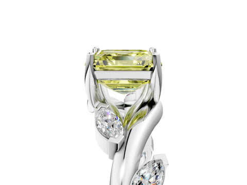 White gold Fancy Yellow Asscher Cut Solitaire Twisted Band Marquise Accent Prong Setting Ring_5