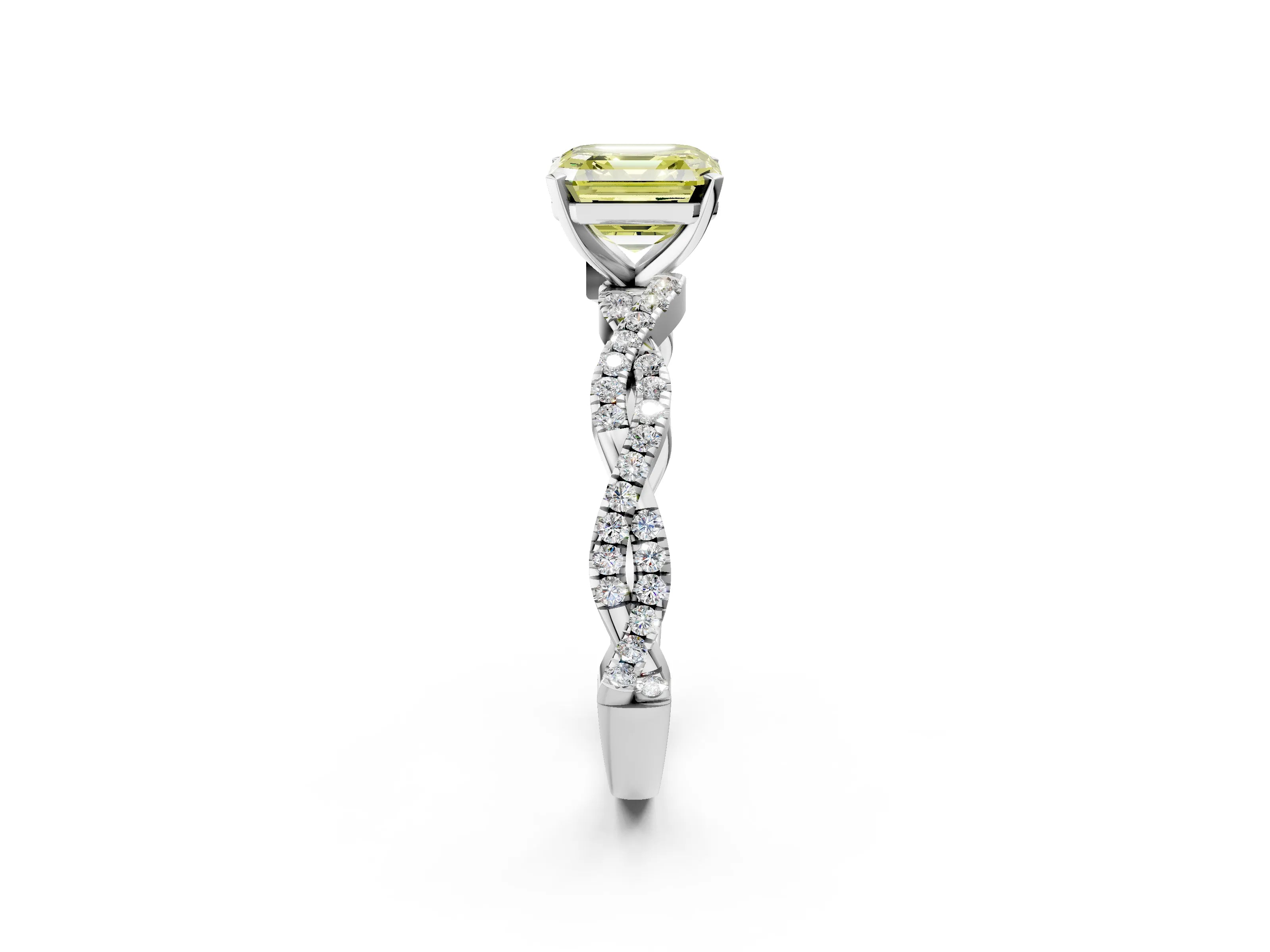 White gold Fancy Yellow Asscher Cut Solitaire Twisted Pave Band with Four-Prong Setting_17