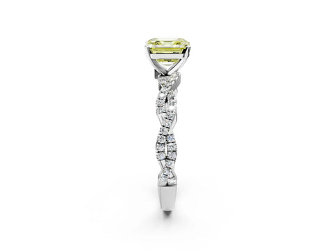 White gold Fancy Yellow Asscher Cut Solitaire Twisted Pave Band with Four-Prong Setting_17