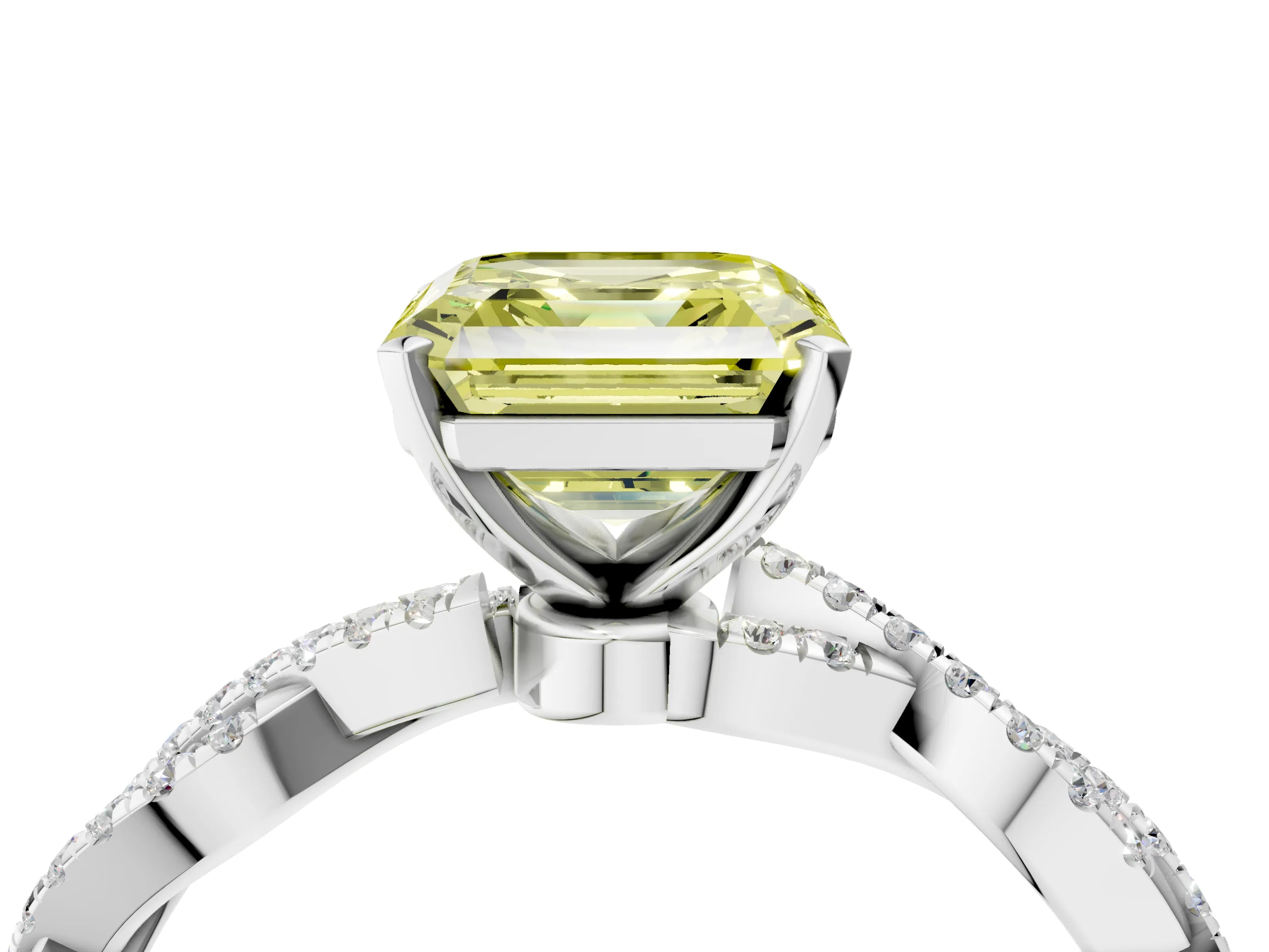 White gold Fancy Yellow Asscher Cut Solitaire Twisted Pave Band with Four-Prong Setting_19