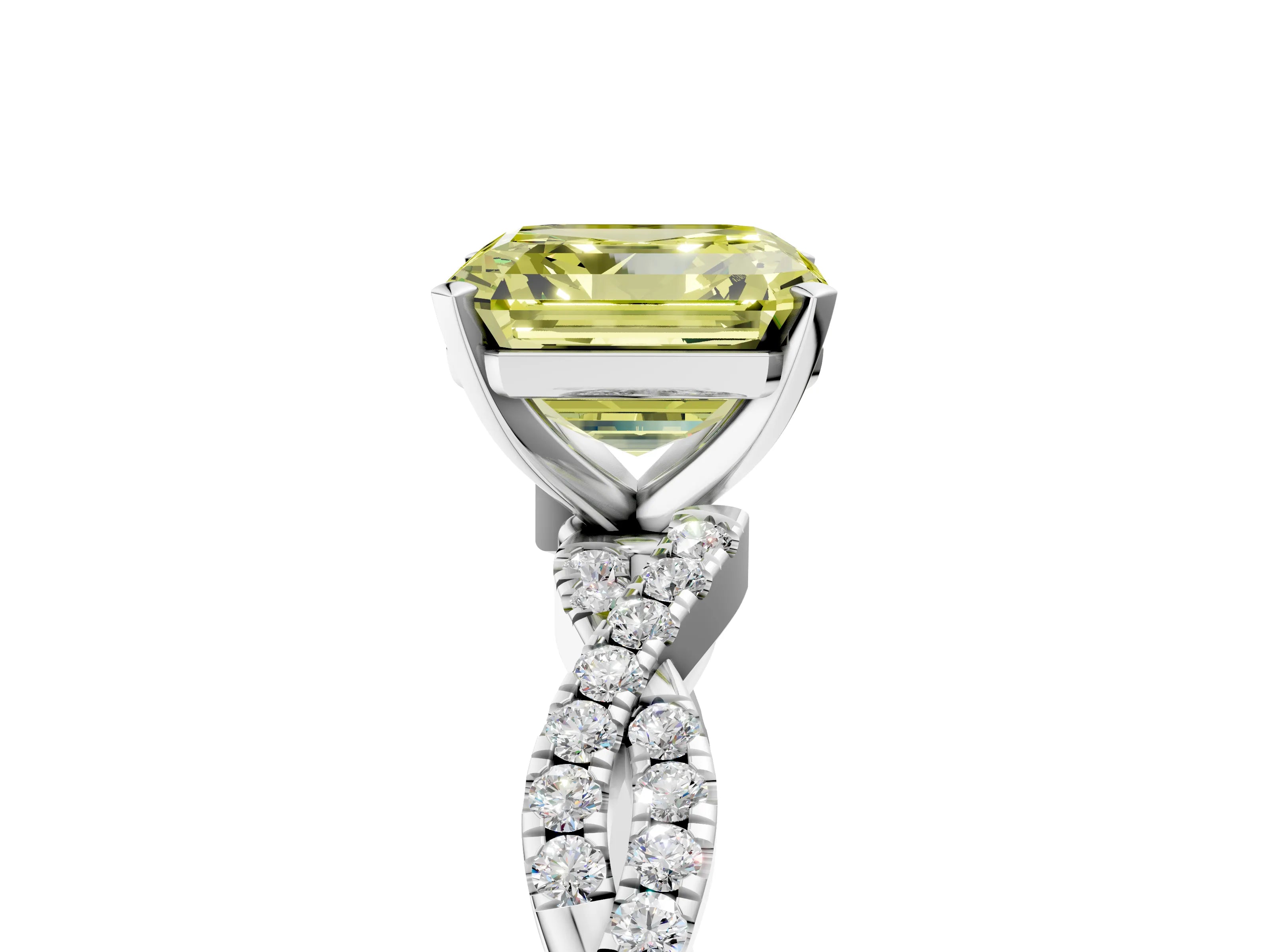White gold Fancy Yellow Asscher Cut Solitaire Twisted Pave Band with Four-Prong Setting_20