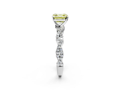 White gold Fancy Yellow Asscher Cut Solitaire Twisted Pave Band with Four-Prong Setting_5