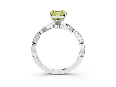 White gold Fancy Yellow Asscher Cut Solitaire Twisted Pave Band with Four-Prong Setting_6