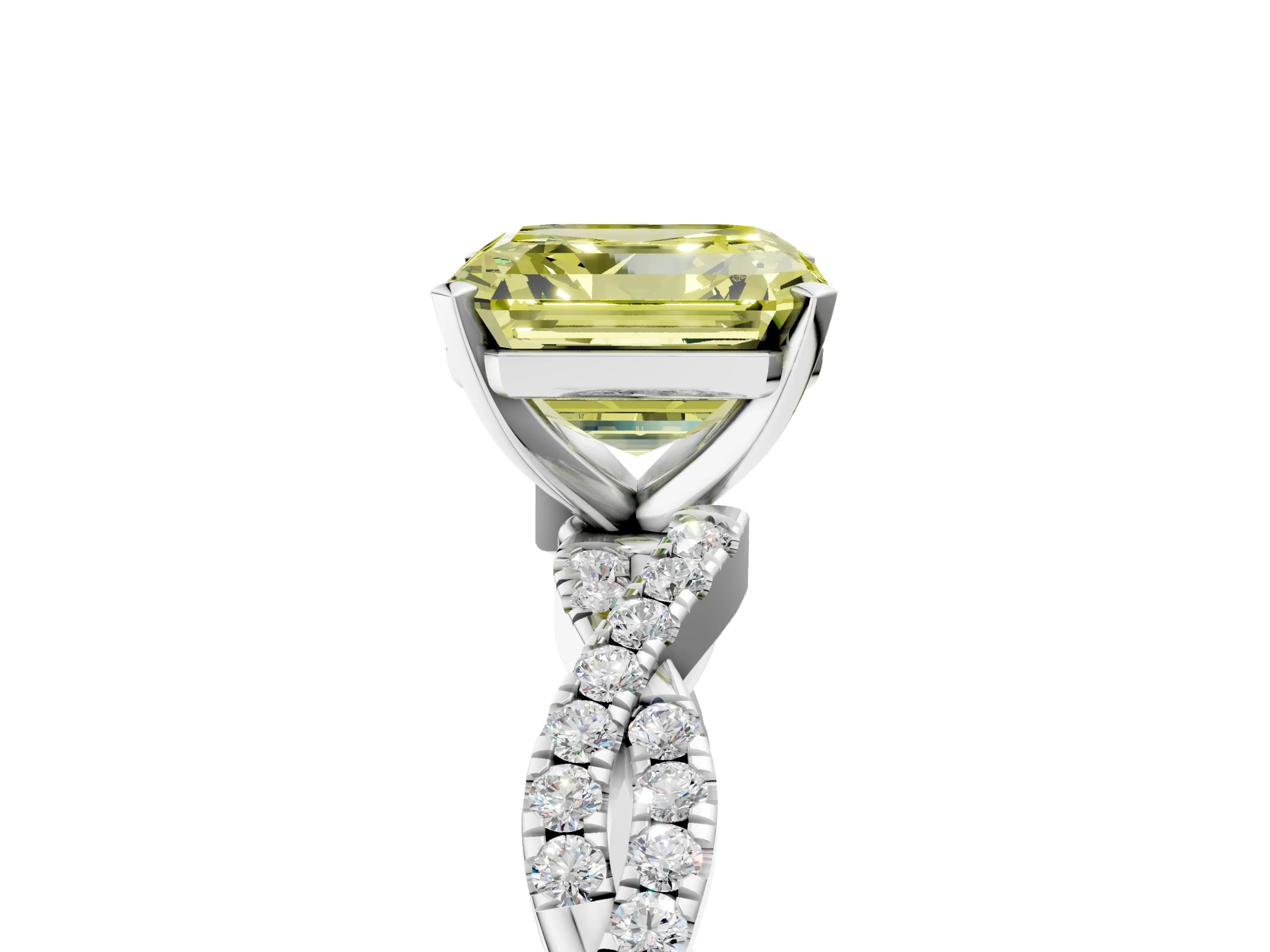 White gold Fancy Yellow Asscher Cut Solitaire Twisted Pave Band with Four-Prong Setting_8
