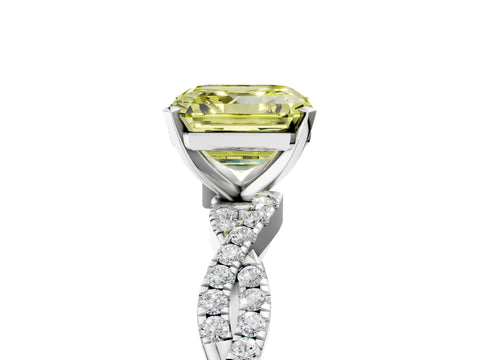 White gold Fancy Yellow Asscher Cut Solitaire Twisted Pave Band with Four-Prong Setting_8