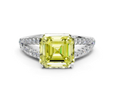 White gold Fancy Yellow Asscher  Cut Split Shank Pave Diamond Engagement Ring with Four-Prong Setting