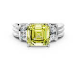 White gold Fancy Yellow Asscher  Cut Three-Stone Channel Set Ring with Bar Prongs