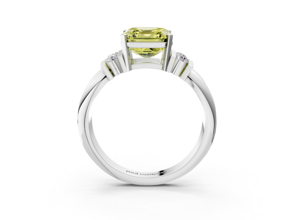 White Gold Asscher Cut Grooved Band Engagement Ring Setting for Fancy Yellow Center