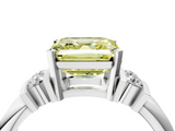 White gold Fancy Yellow Asscher  Cut Three-Stone Channel Set Ring with Bar Prongs_4