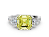 White gold Fancy Yellow Asscher  Cut Three-Stone Diamond Pave Band with Prong Setting_51