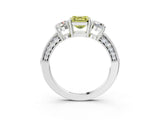 White gold Fancy Yellow Asscher Cut Three-Stone Diamond Ring with Pavé Band and Four-Prong Setting_27