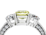 White gold Fancy Yellow Asscher Cut Three-Stone Diamond Ring with Pavé Band and Four-Prong Setting_28