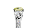 White gold Fancy Yellow Asscher Cut Three-Stone Diamond Ring with Pavé Band and Four-Prong Setting_29