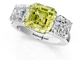 White gold Fancy Yellow Asscher Cut Three-Stone Diamond Ring with Prong Setting on a Classic Band_13