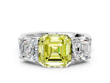 White gold Fancy Yellow Asscher Cut Three-Stone Diamond Ring with Prong Setting on a Classic Band_18