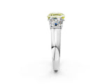 White gold Fancy Yellow Asscher Cut Three-Stone Diamond Ring with Prong Setting on a Classic Band_20