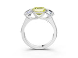White gold Fancy Yellow Asscher Cut Three-Stone Diamond Ring with Prong Setting on a Classic Band_21