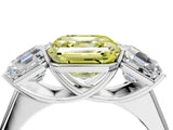 White gold Fancy Yellow Asscher Cut Three-Stone Diamond Ring with Prong Setting on a Classic Band_22