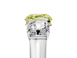 White gold Fancy Yellow Asscher Cut Three-Stone Diamond Ring with Prong Setting on a Classic Band_23