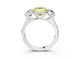 White gold Fancy Yellow Asscher Cut Three-Stone Diamond Ring with Prong Setting on a Classic Band_3