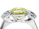White gold Fancy Yellow Asscher Cut Three-Stone Diamond Ring with Prong Setting on a Classic Band_4