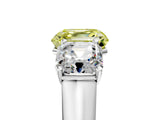 White gold Fancy Yellow Asscher Cut Three-Stone Diamond Ring with Prong Setting on a Classic Band_5