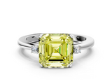 White gold Fancy Yellow Asscher  Cut Three-Stone Solitaire Ring with Round Accent Diamonds and Four-Prong Setting_37