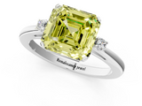 White gold Fancy Yellow Asscher  Cut Three-Stone Solitaire Ring with Round Accent Diamonds and Four-Prong Setting_38