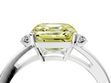 White gold Fancy Yellow Asscher  Cut Three-Stone Solitaire Ring with Round Accent Diamonds and Four-Prong Setting_41