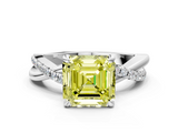White gold Fancy Yellow Asscher  Cut Twist Band Solitaire Diamond Ring with Pavé Setting_3