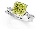 White gold Fancy Yellow Asscher  Cut Twist Band Solitaire Diamond Ring with Pavé Setting_4