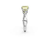 White gold Fancy Yellow Asscher  Cut Twist Band Solitaire Diamond Ring with Pavé Setting_5