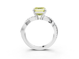 White gold Fancy Yellow Asscher  Cut Twist Band Solitaire Diamond Ring with Pavé Setting_6