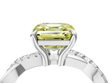 White gold Fancy Yellow Asscher  Cut Twist Band Solitaire Diamond Ring with Pavé Setting_7