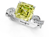 White gold Fancy Yellow Asscher  Cut Twisted Pavé Band Solitaire Ring with Four-Prong Setting_1