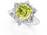 White gold Fancy Yellow Asscher  Diamond Cluster Halo Ring with Solitaire Band and Four-Prong Setting_1
