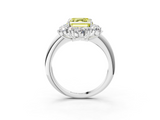 White gold Fancy Yellow Asscher  Diamond Cluster Halo Ring with Solitaire Band and Four-Prong Setting_3