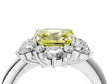 White gold Fancy Yellow Asscher  Diamond Cluster Halo Ring with Solitaire Band and Four-Prong Setting_4