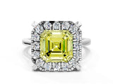White gold Fancy Yellow Asscher  Diamond Cluster Halo Solitaire with Four-Prong Setting_139