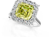 White gold Fancy Yellow Asscher  Diamond Cluster Halo Solitaire with Four-Prong Setting_140