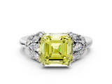 White gold Fancy Yellow Asscher  Diamond Cluster Leaf Design Ring with Prong Setting