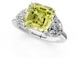 White gold Fancy Yellow Asscher  Diamond Cluster Leaf Design Ring with Prong Setting_1